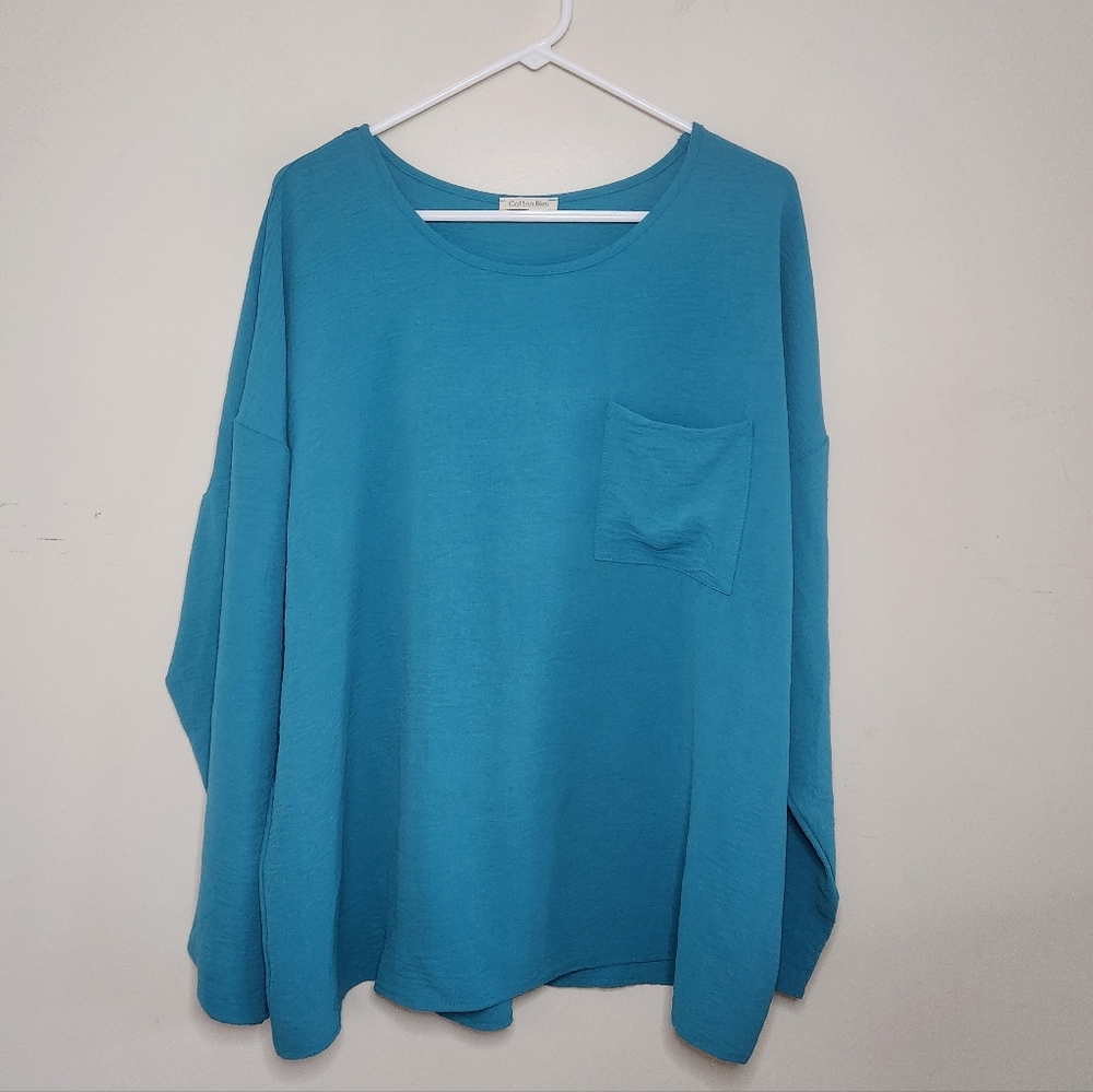 Women's Teal Cotton Bleu Long Sleeve Top Sz XL